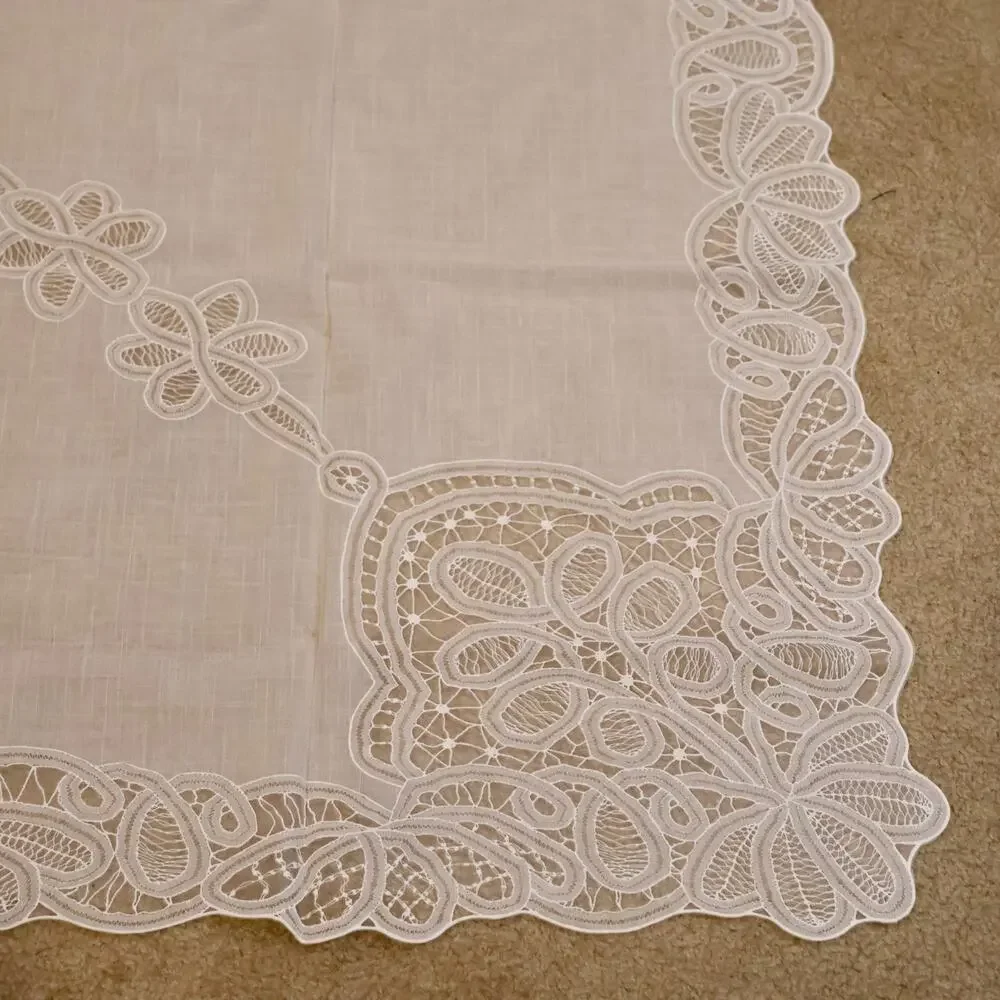 Vintage Vinyl Tablecloth Battenburg Lace White 60X90 Oblong NEW